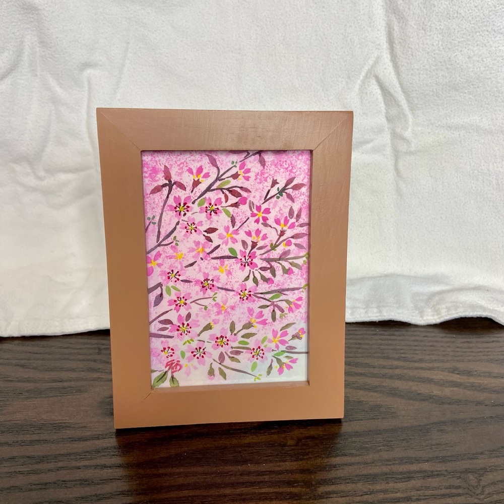Pink Blossoms Hand Painted Picture Handmade Painting Flower Pedals /Wooden Frame